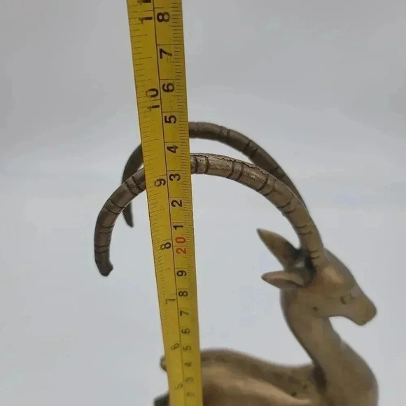 Vintage Brass Gazelle Antelope Impala Deer Statue curved Antlers Self Standing - Picture 6 of 11
